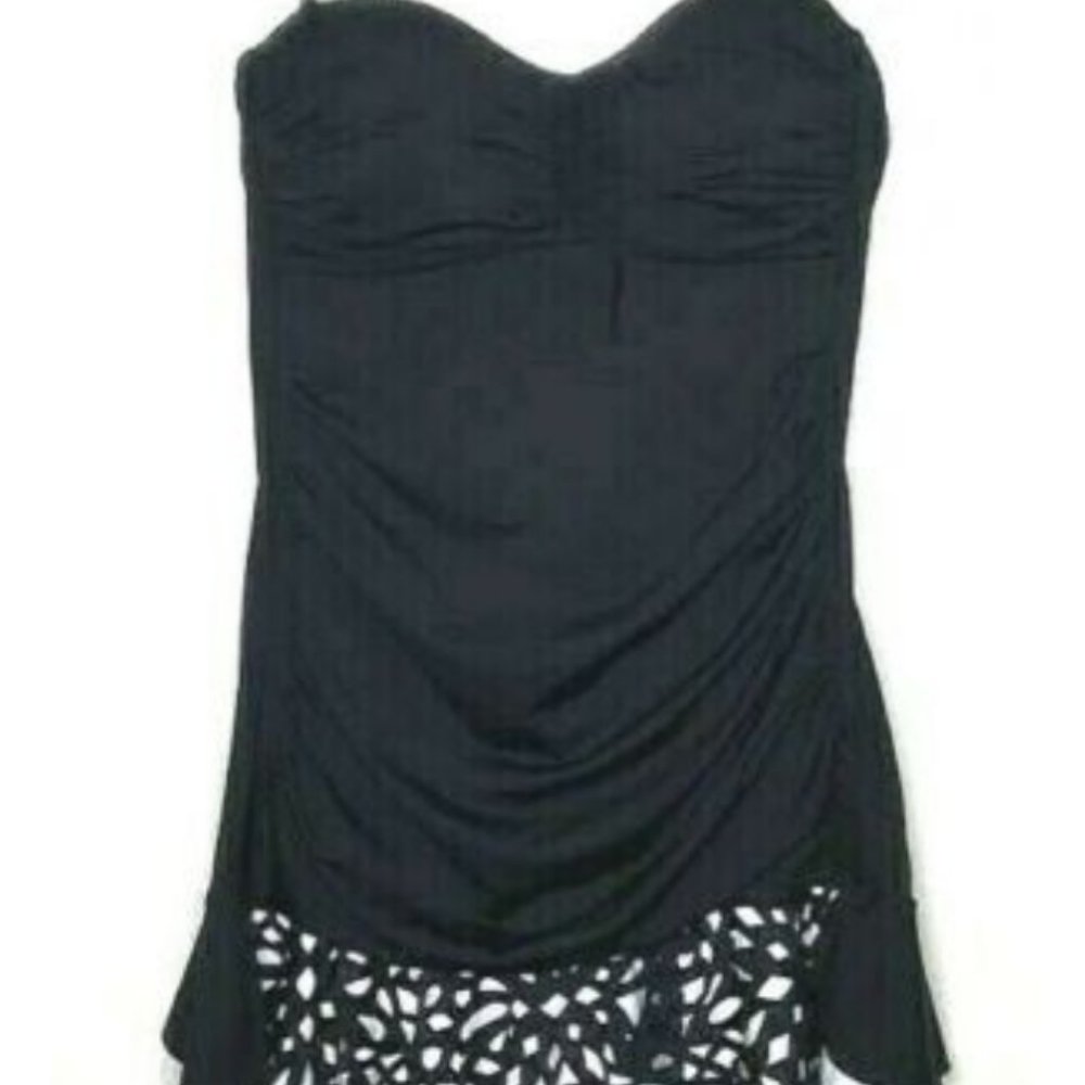 Apt 9 Swimsuit One Piece S Halter Strap Black White Ruffle